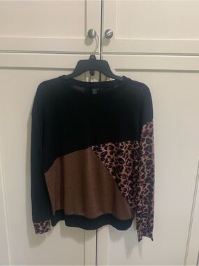 SHEIN Black & Brown Leopard Patchwork Pullover